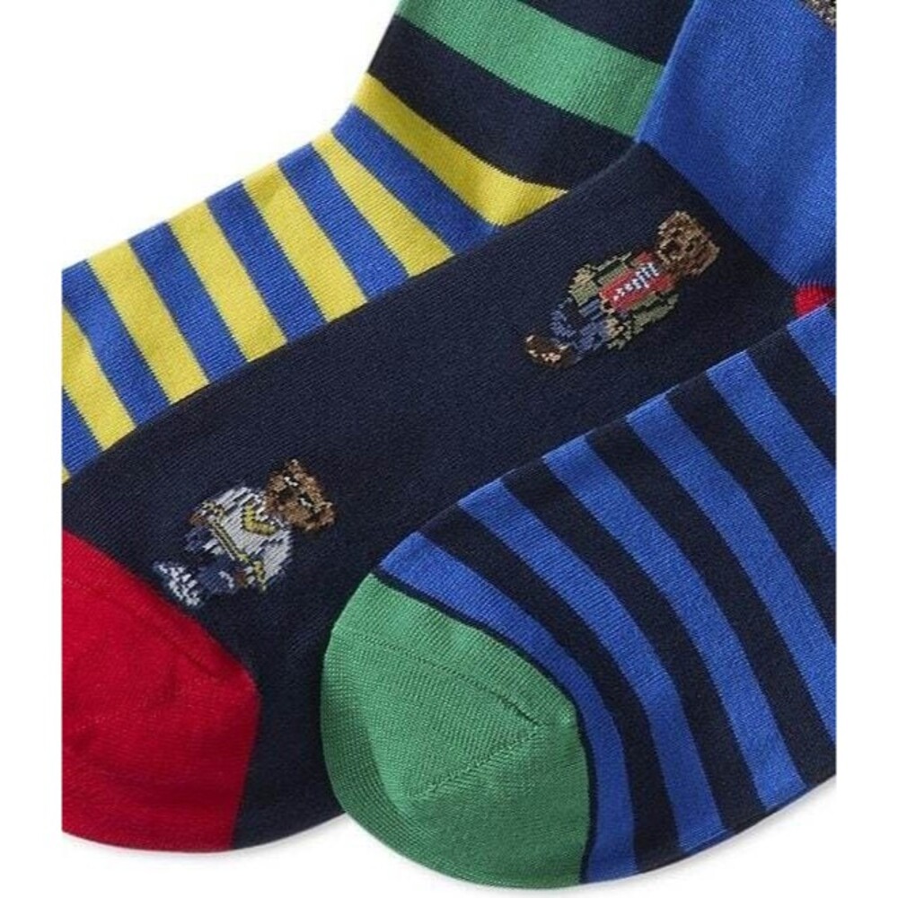 NWT NIP POLO RALPH LAUREN Men's Socks 3-Pack Mini Bear & Stripe MULTI COLOR - Picture 3 of 10
